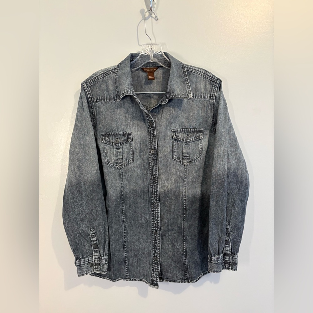 Bit & Bridle Women's XL Denim Shirt Black Gray Button Down Western Southwestern